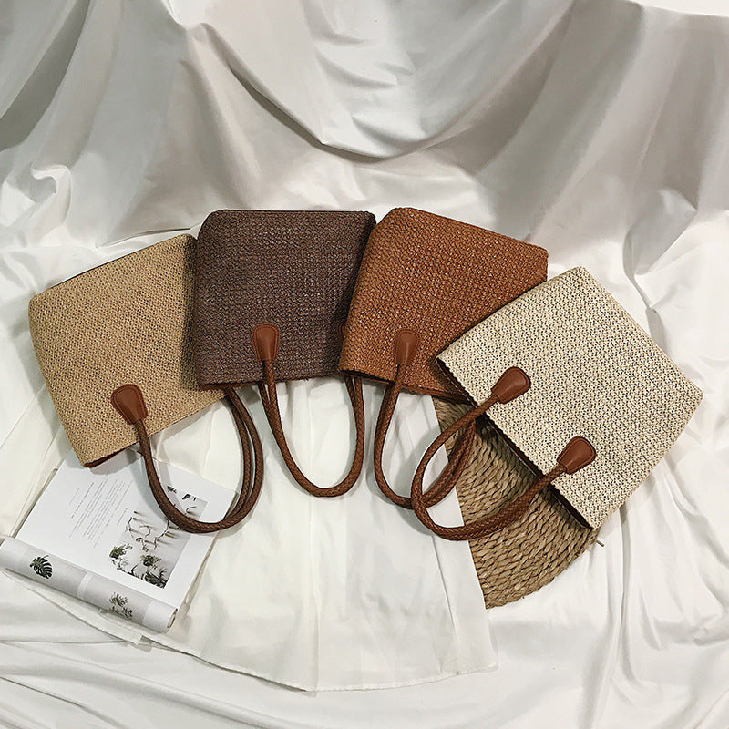 Bolso de Paja Tejida Estilo Europeo y Americano, Bolso Cesta de Playa para Viaje