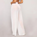 Women See through Boho Wide Leg High Waist Trousers Beach Long Loose Mesh Sheer Pants Hot