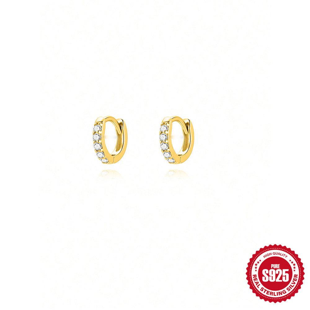 S925 Sterling Silver Circle Earrings with Turquoise and Diamond Inlay 18K Gold Plated Stud Earrings Jewelry
