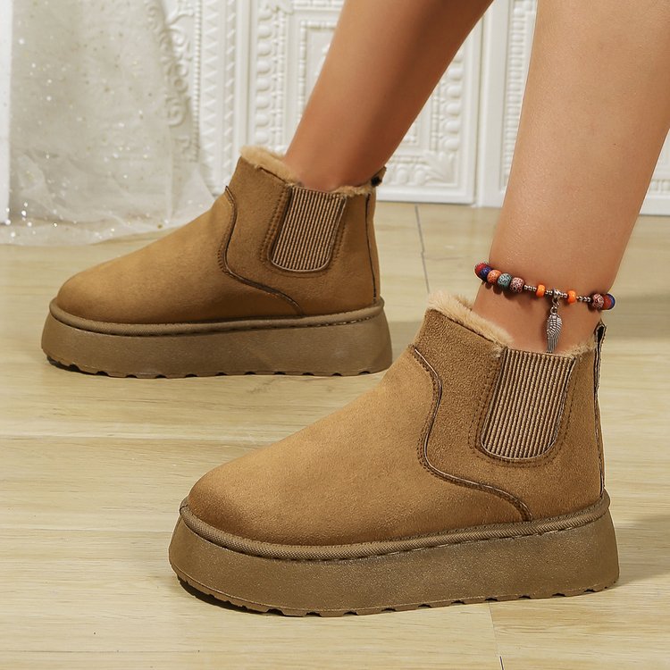 Botas de Invierno Mujeres Cortas de Pana Suave, Botas Chelsea con Forro de Piel