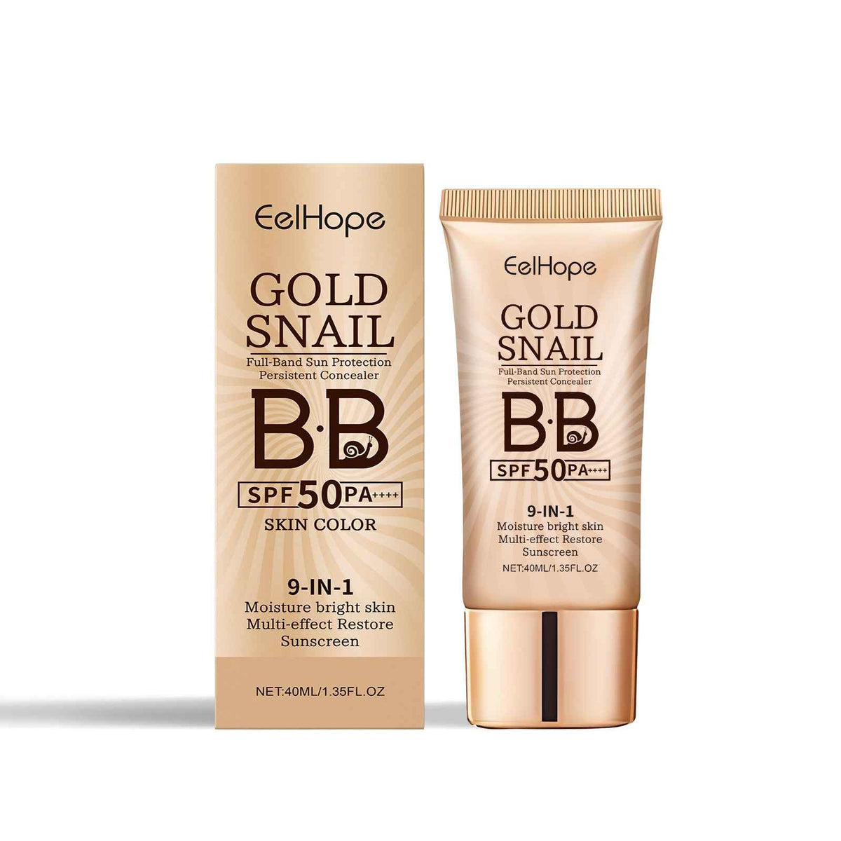 BB Cream Protector de Baba de Caracol Dorado Eelhope, Corrector Hidratante Resistente al Agua