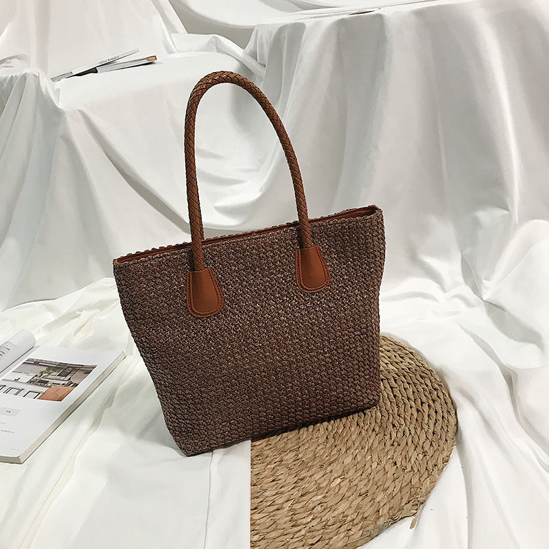 Bolso de Paja Tejida Estilo Europeo y Americano, Bolso Cesta de Playa para Viaje