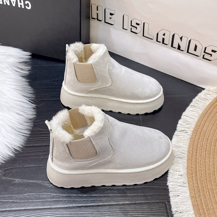 Botas de Invierno Mujeres Cortas de Pana Suave, Botas Chelsea con Forro de Piel
