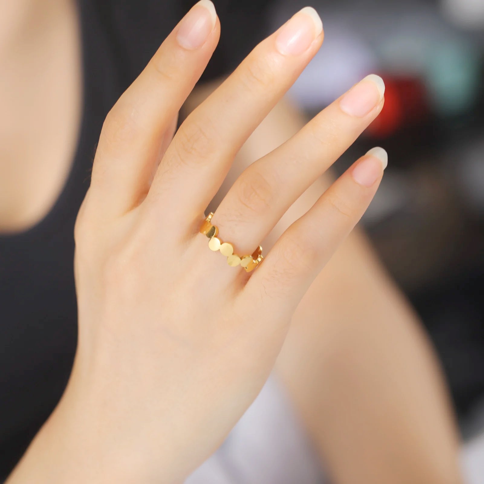 Geometric round Open Ring Stainless Steel Adjustable Finger Rings Minimalist Jewelry New Year Valentine Gift for Women
