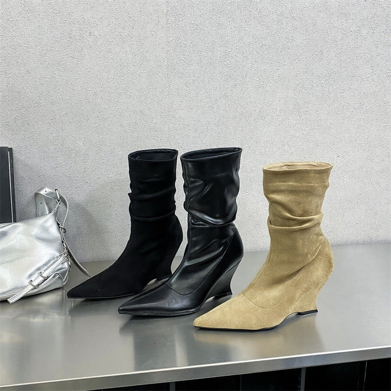 Botas Cortas de Mujer de Tacón Alto con Punta Francesa - Estilo Otoño e Invierno