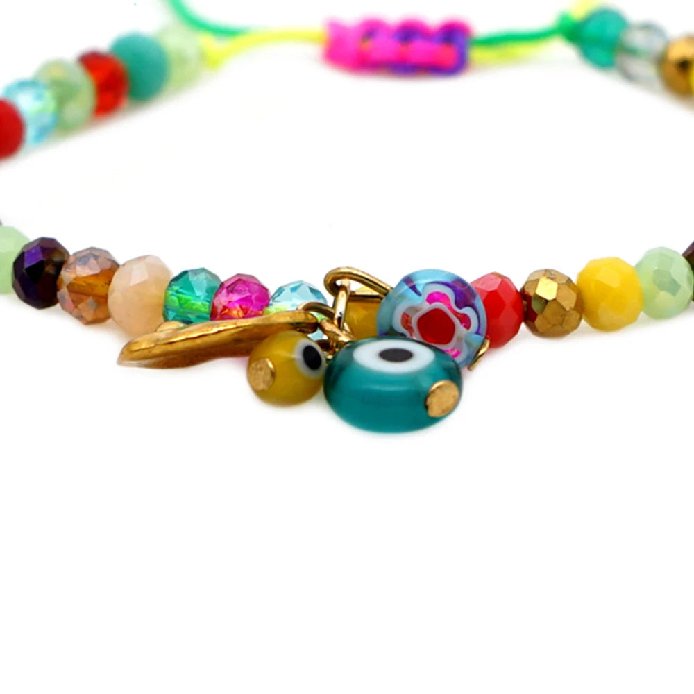 Eye Bracelets Rainbow Macrame Bracelet Charms Women Boho Jewelry Pulseras 2020 Colorful Crystal Beads New Year Gift