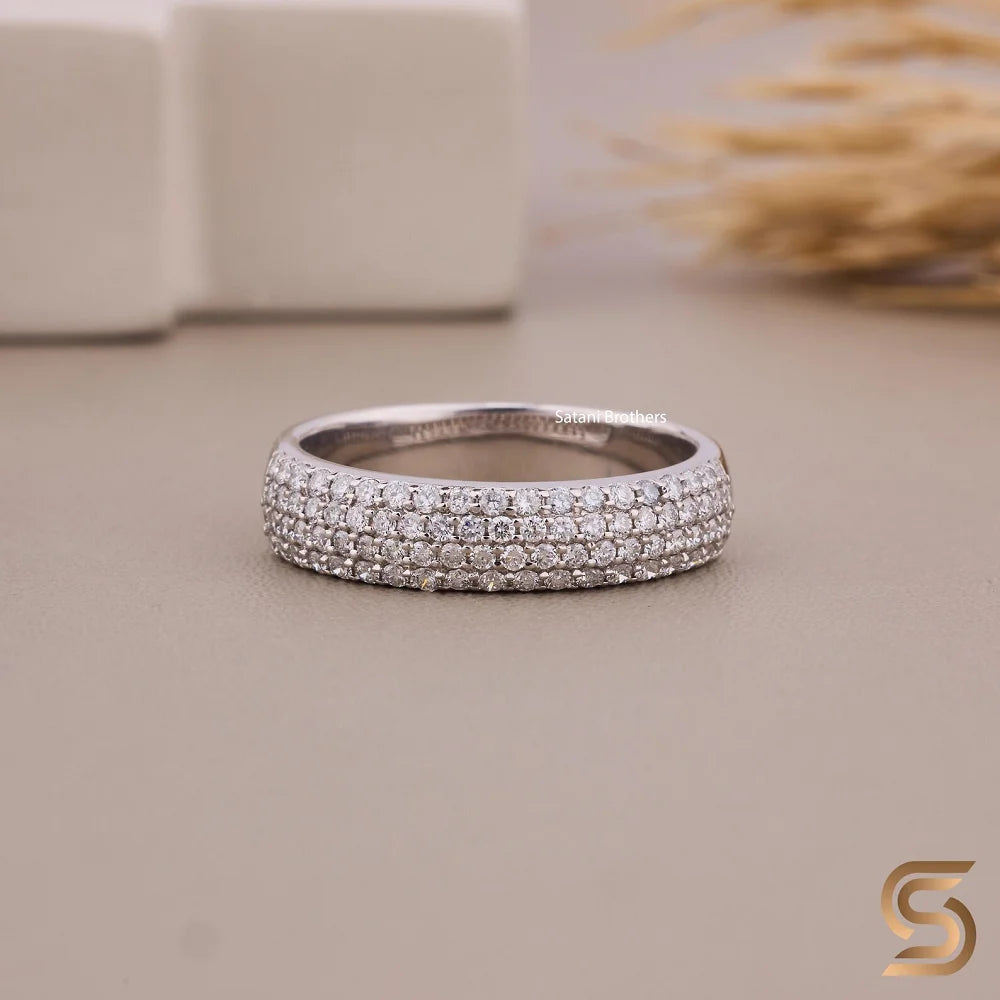 Anillo de Media Eternidad de Plata de Ley 925 con Moissanita, Banda de Boda Pavé de 5mm, Talla Redonda, de Origen Ético