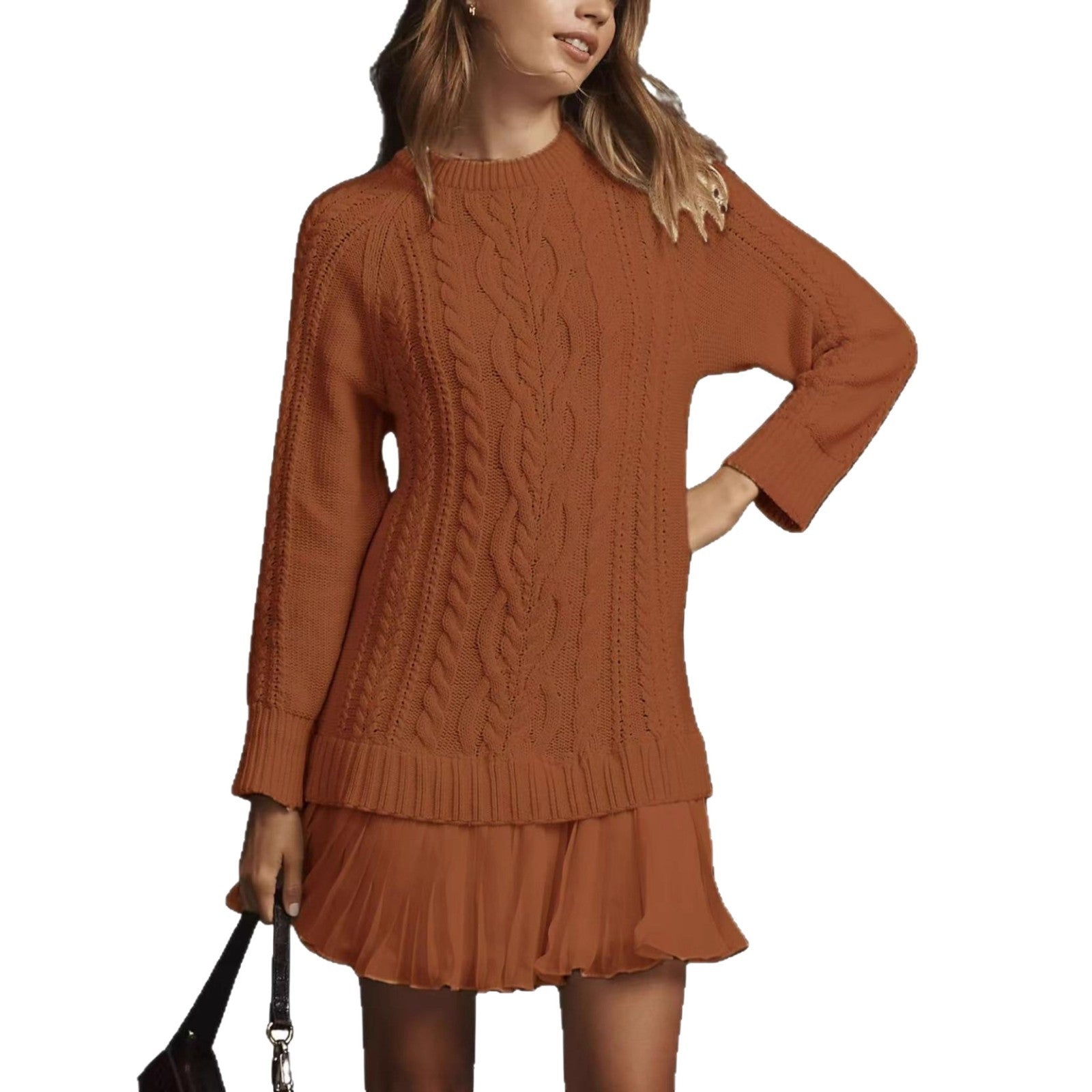 Comfortable Casual Fashion Knit Sweater with Cable Pattern for Women