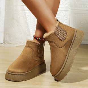Botas de Invierno Mujeres Cortas de Pana Suave, Botas Chelsea con Forro de Piel