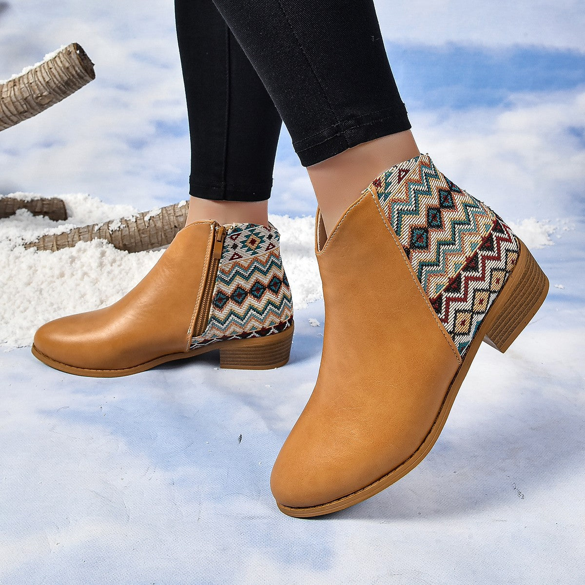 Botas Martin de tacón grueso y punta afilada para mujer - Estilo británico con terciopelo