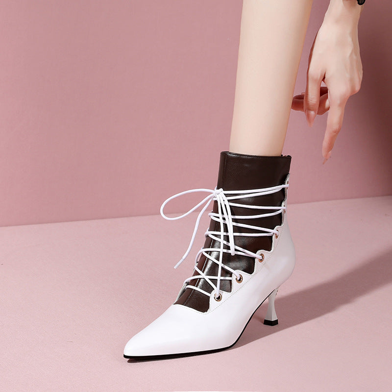 Botas Cortas de Tacón delgado con Correa Estilo Británico para Mujer