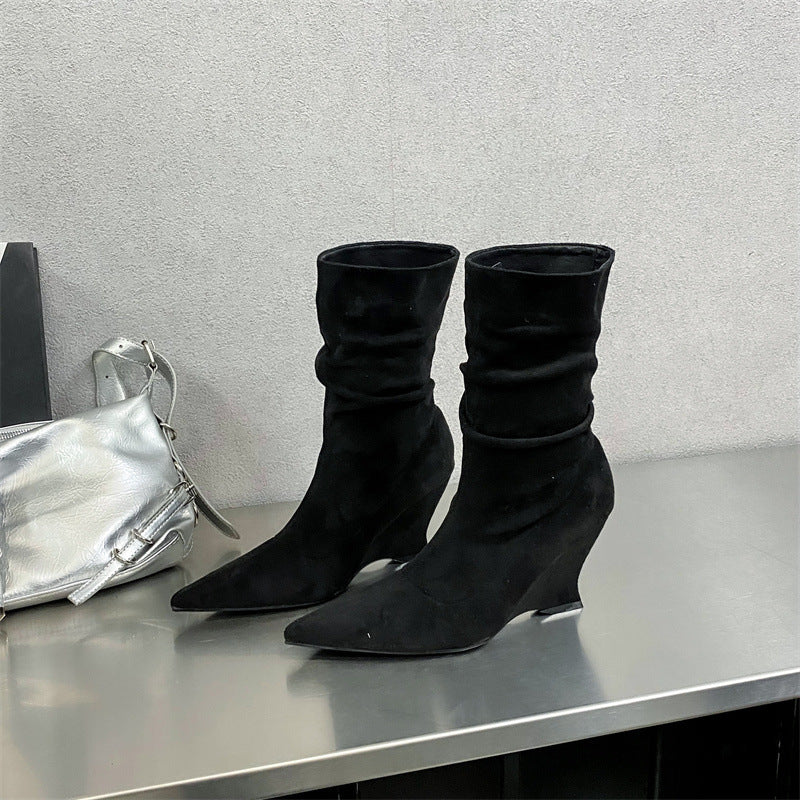 Botas Cortas de Mujer de Tacón Alto con Punta Francesa - Estilo Otoño e Invierno