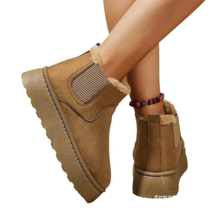 Botas de Invierno Mujeres Cortas de Pana Suave, Botas Chelsea con Forro de Piel
