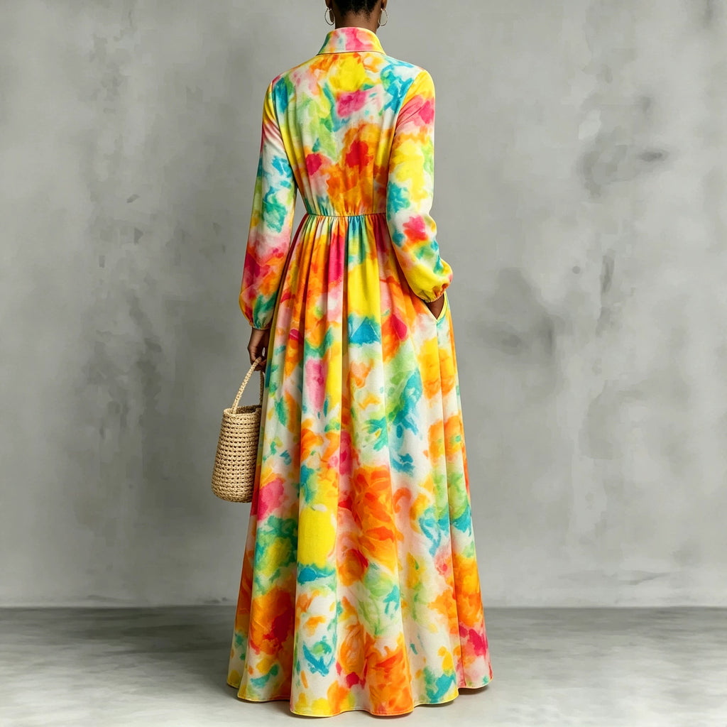 New Style Shirt Dress with  Floral Digital Printing Long Dress