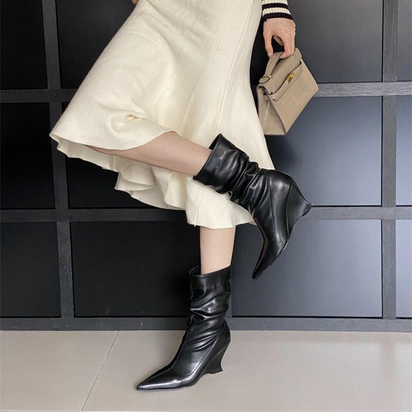 Botas Cortas de Mujer de Tacón Alto con Punta Francesa - Estilo Otoño e Invierno