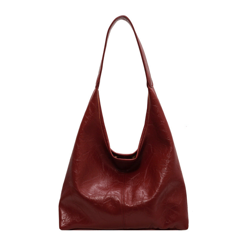 Bolso de Piel PU Suave Vintage Rojo Vino, Bolso de Hombro Grande para Mujer