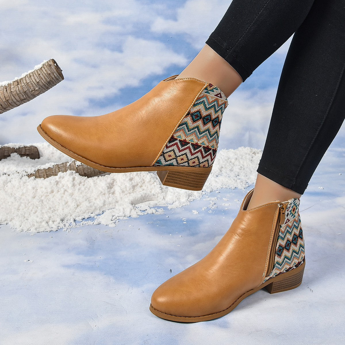 Botas Martin de tacón grueso y punta afilada para mujer - Estilo británico con terciopelo