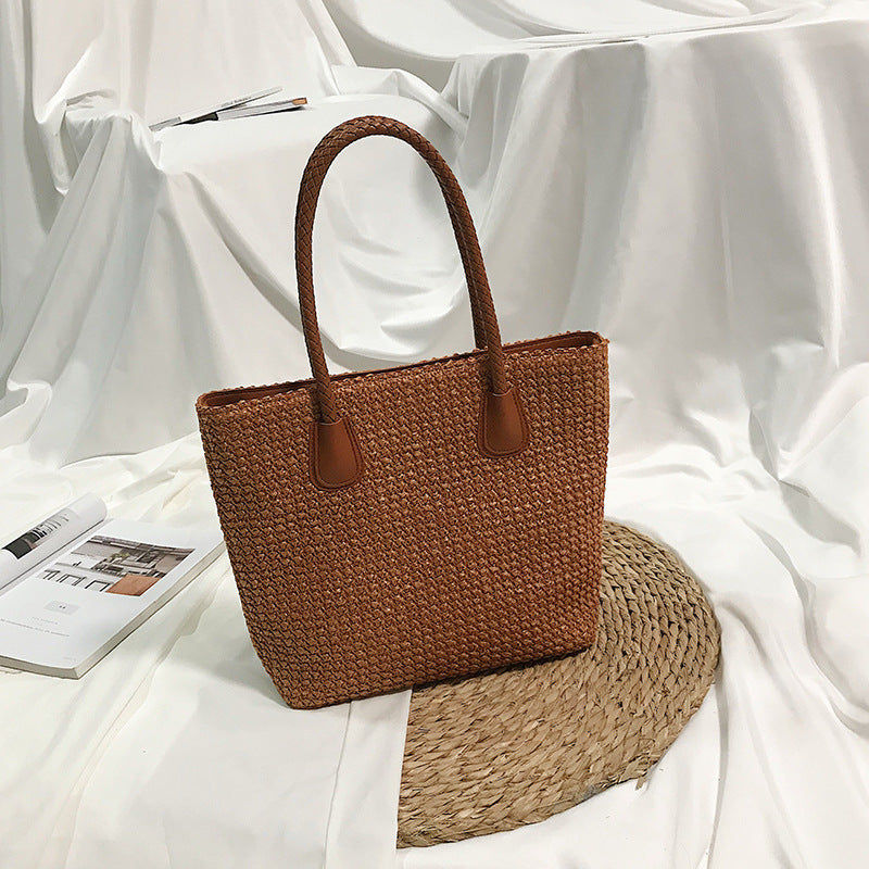 Bolso de Paja Tejida Estilo Europeo y Americano, Bolso Cesta de Playa para Viaje