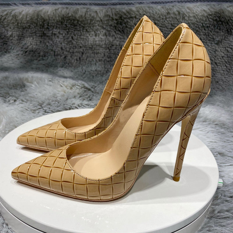 Tacones Altos Elegantes con Diseño Tejido para Otoño e Invierno 12cm/10cm