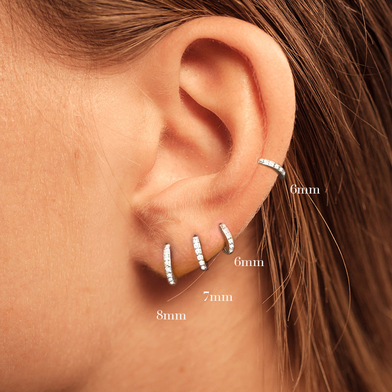 S925 Sterling Silver Circle Earrings with Turquoise and Diamond Inlay 18K Gold Plated Stud Earrings Jewelry