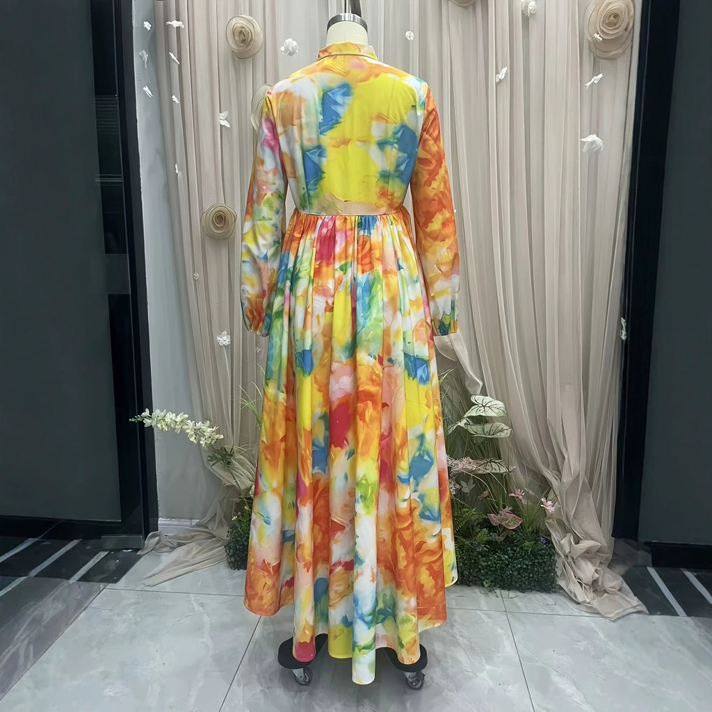 New Style Shirt Dress with  Floral Digital Printing Long Dress