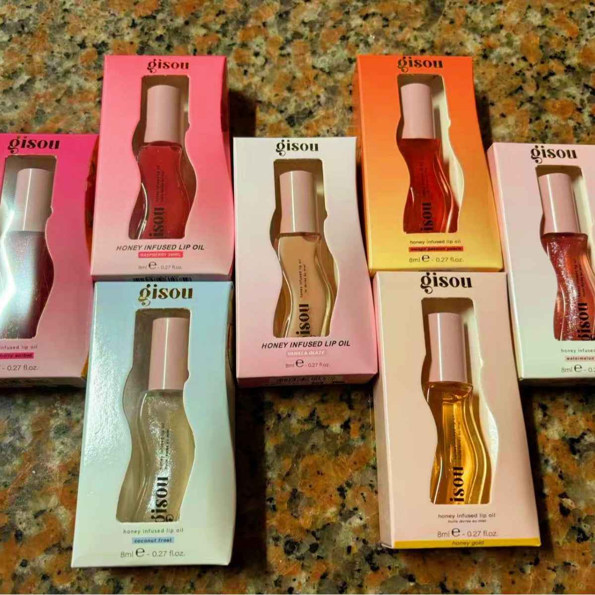 Aceite labial Gisou (sandía, miel, coco y fresa): brillo labial hidratante, reparador, voluminizador e iluminador (8 ml)
