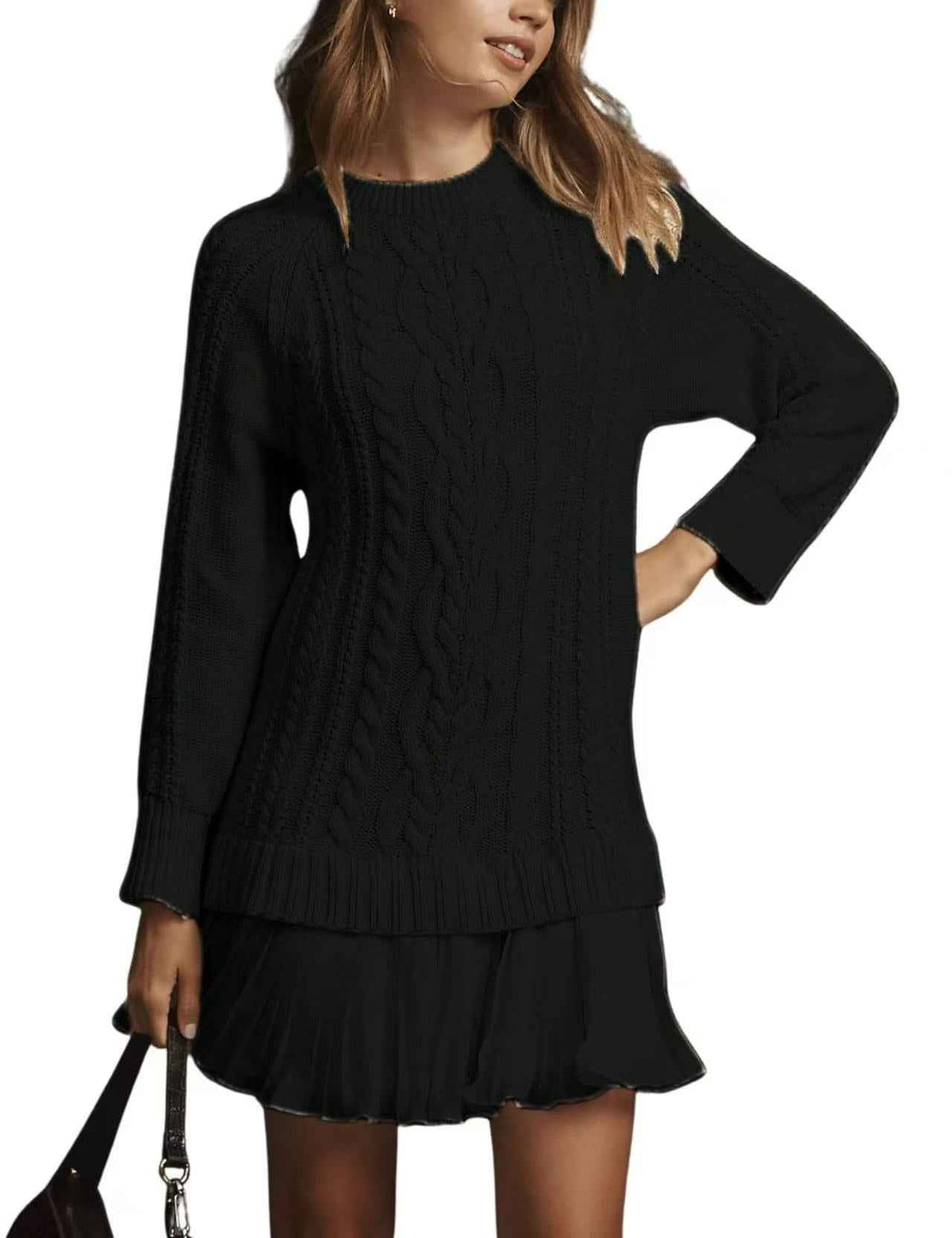 Comfortable Casual Fashion Knit Sweater with Cable Pattern for Women