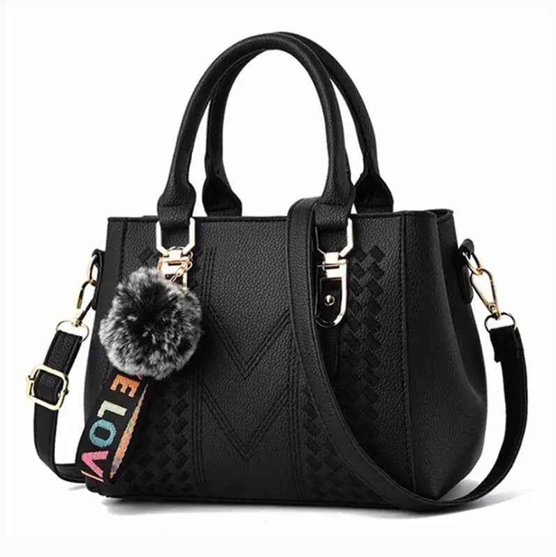Bolso Bandolera Bordado de Piel para Mujer, con Pompón Decorativo