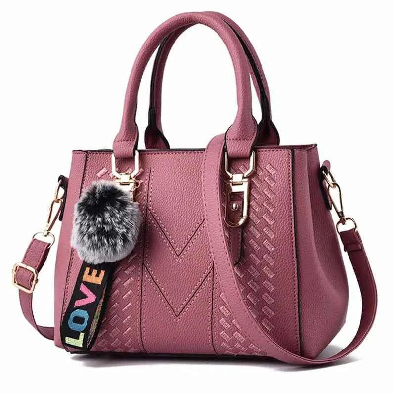 Bolso Bandolera Bordado de Piel para Mujer, con Pompón Decorativo