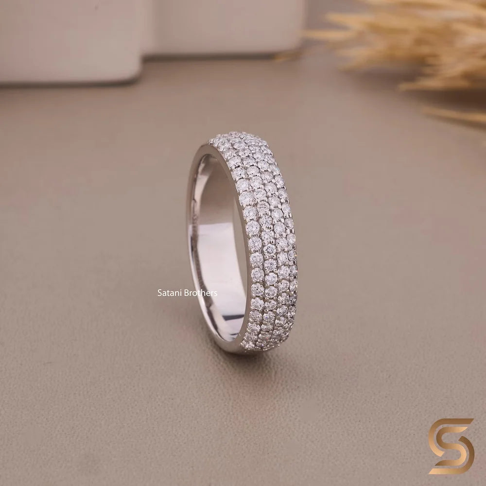 Anillo de Media Eternidad de Plata de Ley 925 con Moissanita, Banda de Boda Pavé de 5mm, Talla Redonda, de Origen Ético