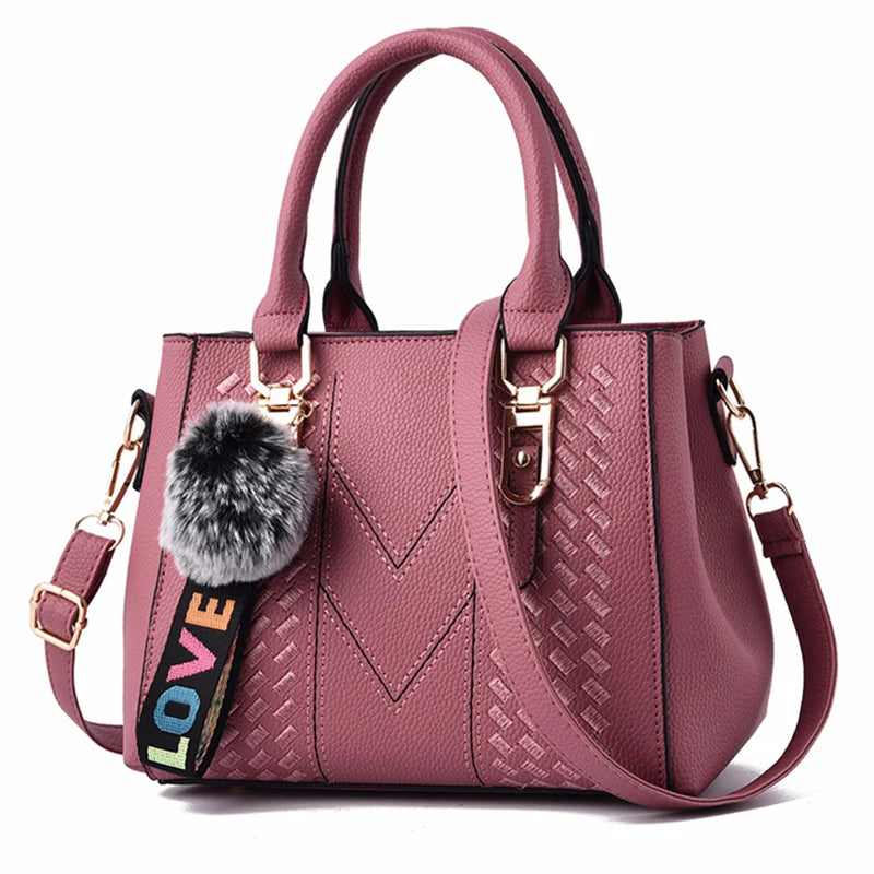 Bolso Bandolera Bordado de Piel para Mujer, con Pompón Decorativo