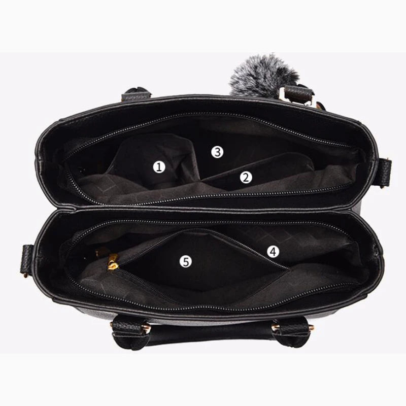 Bolso Bandolera Bordado de Piel para Mujer, con Pompón Decorativo