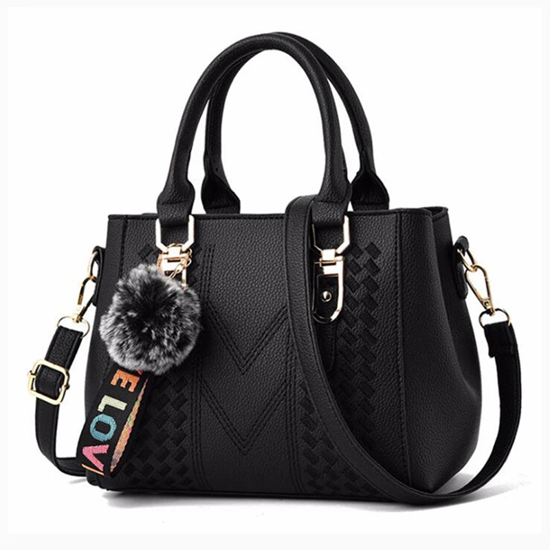 Bolso Bandolera Bordado de Piel para Mujer, con Pompón Decorativo