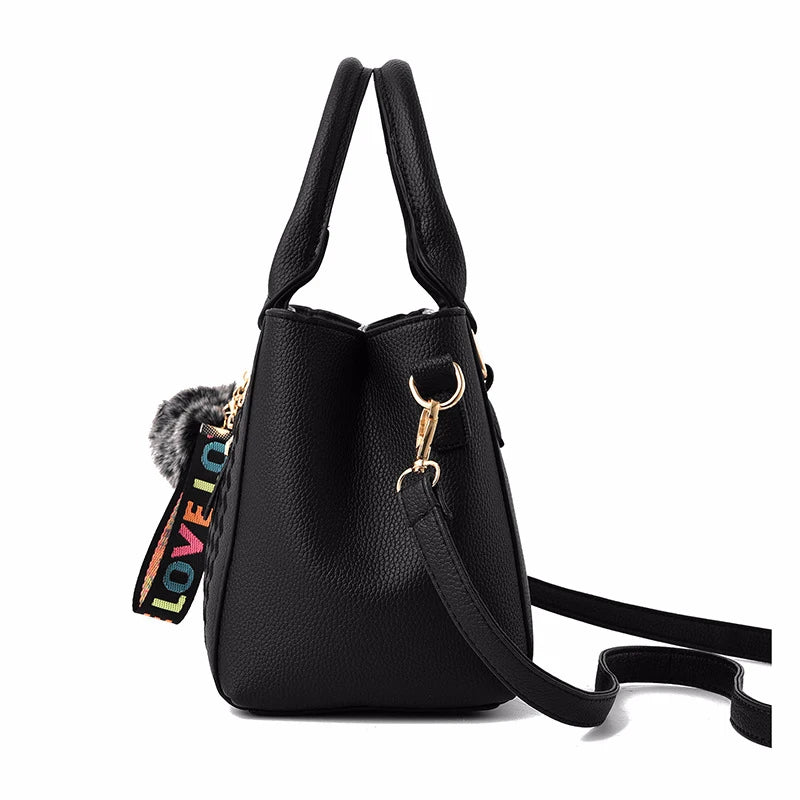 Bolso Bandolera Bordado de Piel para Mujer, con Pompón Decorativo