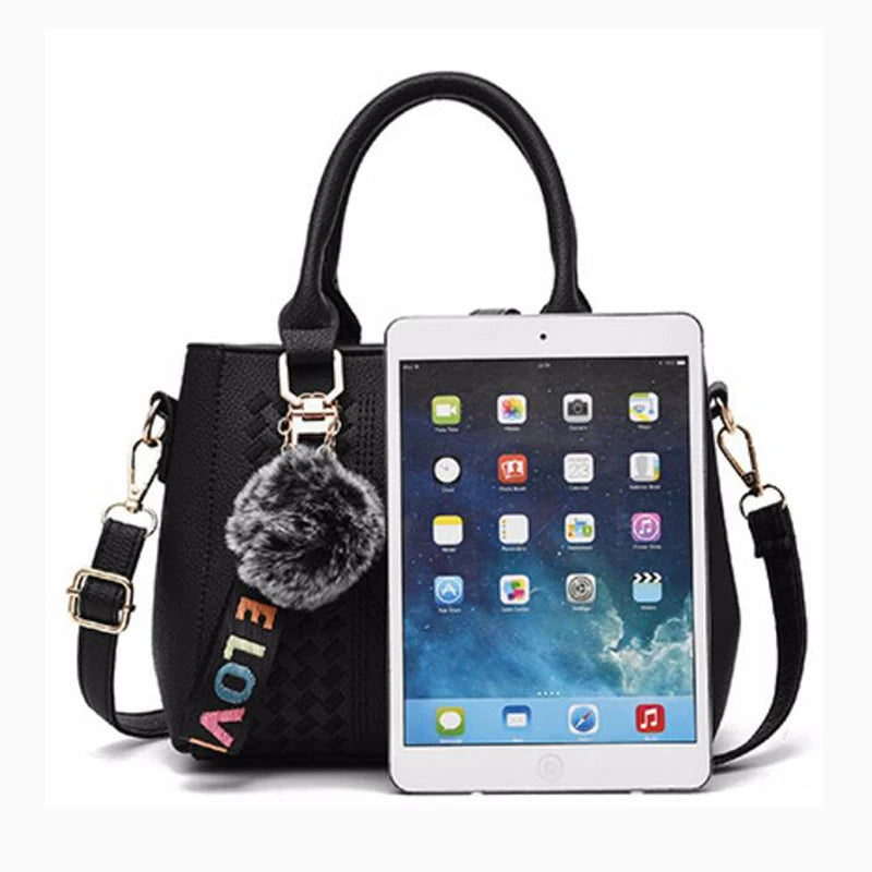 Bolso Bandolera Bordado de Piel para Mujer, con Pompón Decorativo