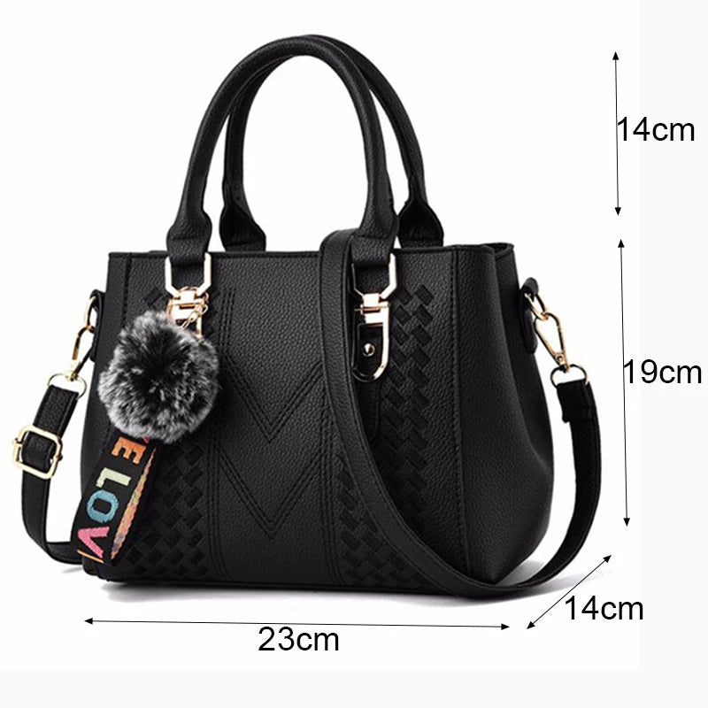 Bolso Bandolera Bordado de Piel para Mujer, con Pompón Decorativo