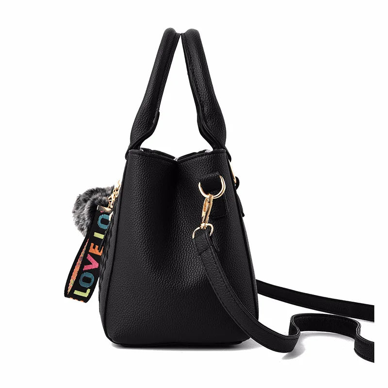 Bolso Bandolera Bordado de Piel para Mujer, con Pompón Decorativo