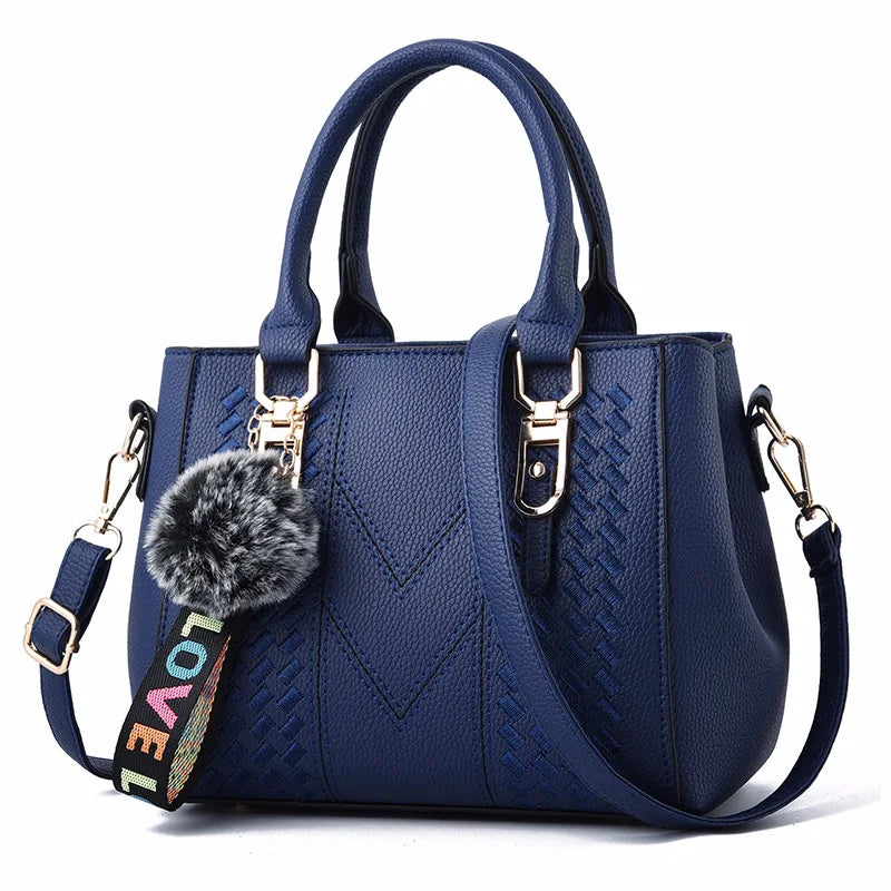 Bolso Bandolera Bordado de Piel para Mujer, con Pompón Decorativo