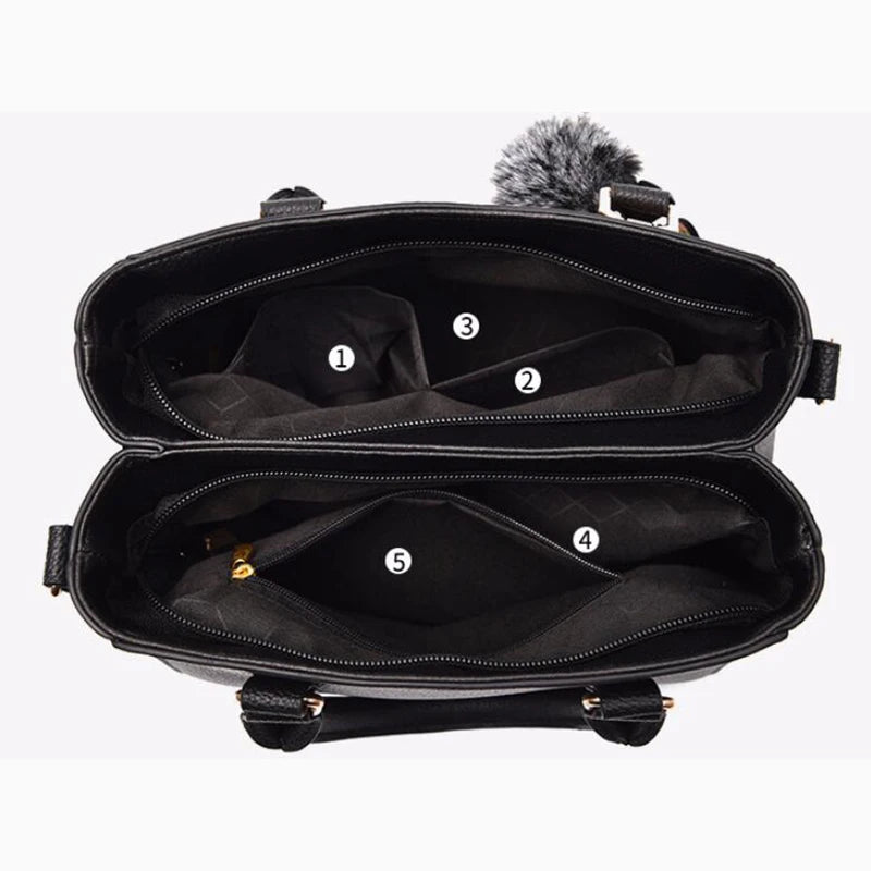 Bolso Bandolera Bordado de Piel para Mujer, con Pompón Decorativo