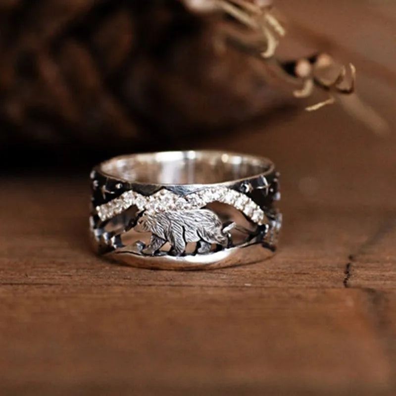 Anillo Hip Hop de Moda con Circonita, Diseño Religioso Infantil, Engaste de Garra, Baño de Latón, Diseño de Oso