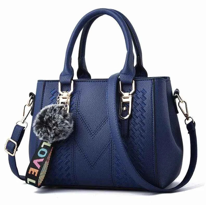 Bolso Bandolera Bordado de Piel para Mujer, con Pompón Decorativo