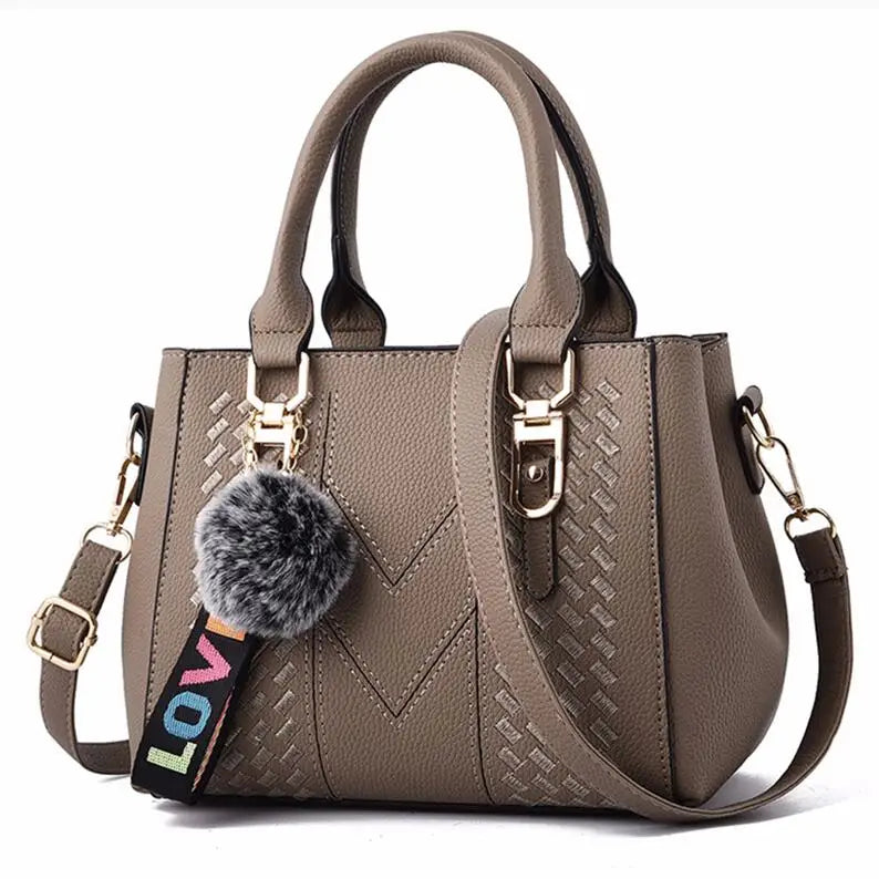 Bolso Bandolera Bordado de Piel para Mujer, con Pompón Decorativo