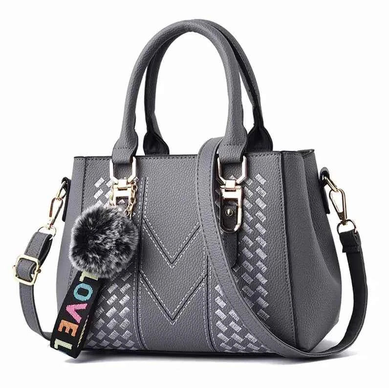 Bolso Bandolera Bordado de Piel para Mujer, con Pompón Decorativo