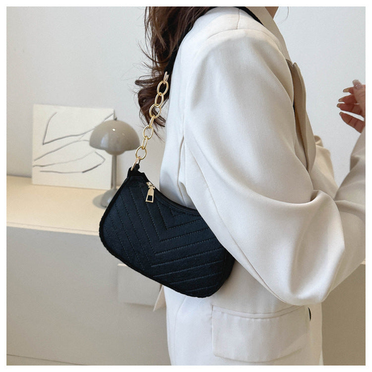 Mini Bolso de Hombro de Fieltro para Mujer, Diseño Elegante, Bolso Bandolera en Forma de Media Luna 2024
