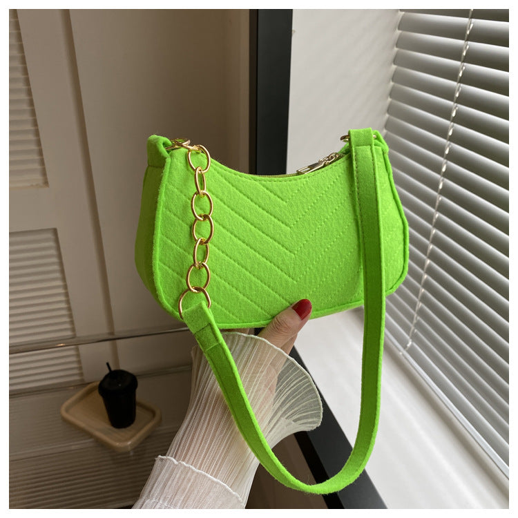 Mini Bolso de Hombro de Fieltro para Mujer, Diseño Elegante, Bolso Bandolera en Forma de Media Luna 2024