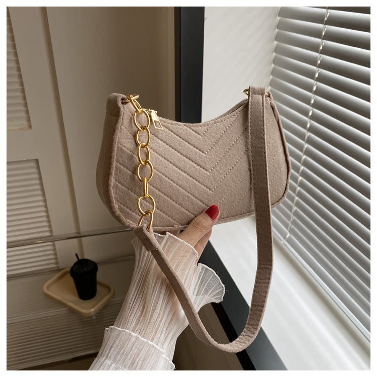 Mini Bolso de Hombro de Fieltro para Mujer, Diseño Elegante, Bolso Bandolera en Forma de Media Luna 2024