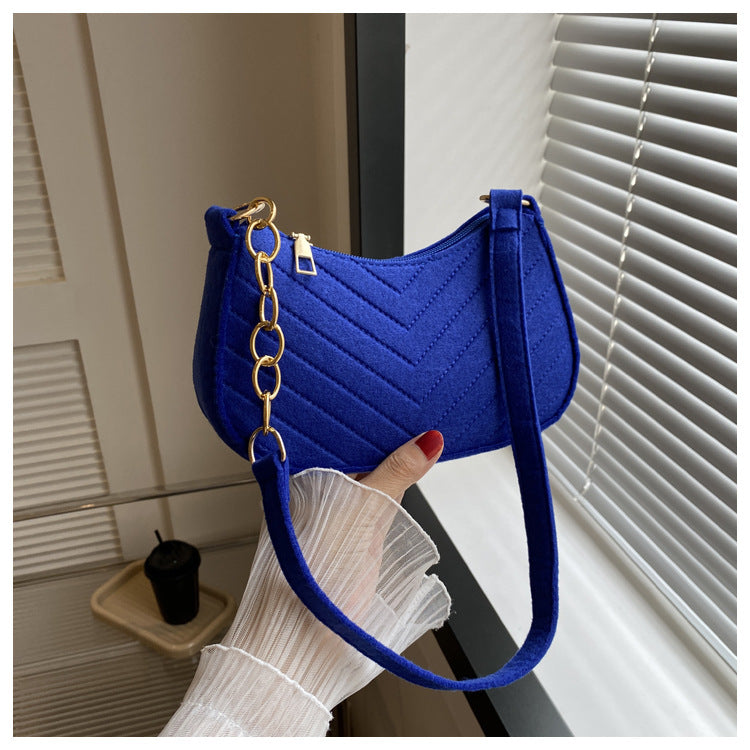 Mini Bolso de Hombro de Fieltro para Mujer, Diseño Elegante, Bolso Bandolera en Forma de Media Luna 2024