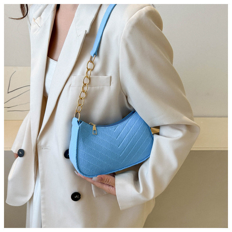 Mini Bolso de Hombro de Fieltro para Mujer, Diseño Elegante, Bolso Bandolera en Forma de Media Luna 2024