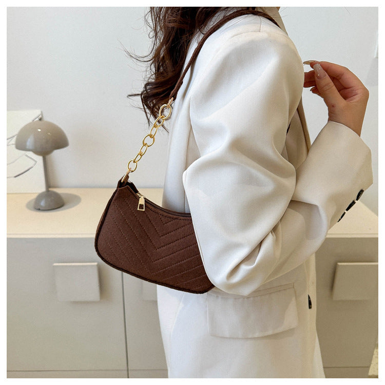 Mini Bolso de Hombro de Fieltro para Mujer, Diseño Elegante, Bolso Bandolera en Forma de Media Luna 2024
