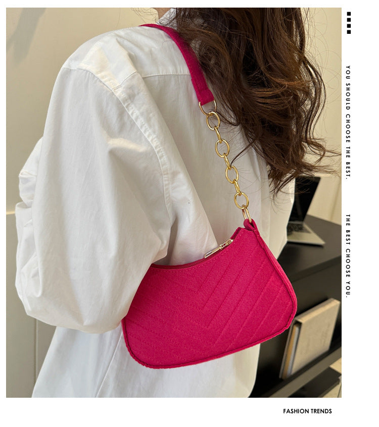 Mini Bolso de Hombro de Fieltro para Mujer, Diseño Elegante, Bolso Bandolera en Forma de Media Luna 2024